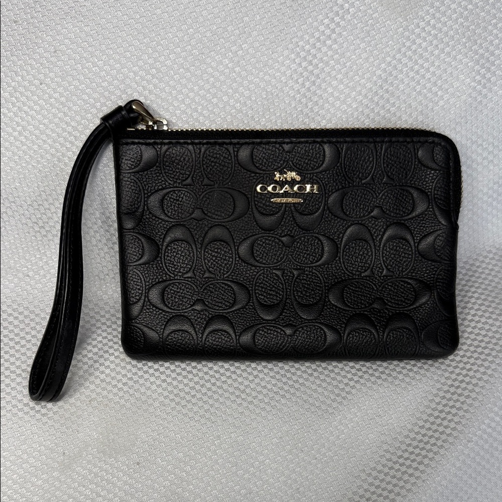 COACH Embossed Black Leather Wristlet